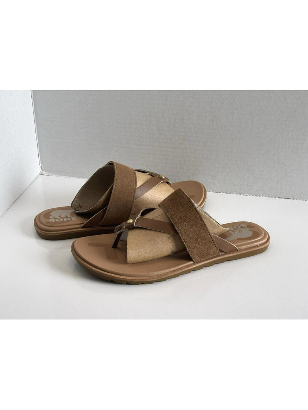 Sorel Ella II Easy Flip Flop Thong Flat Sandals Women's 7.5M Brown Leather Slide